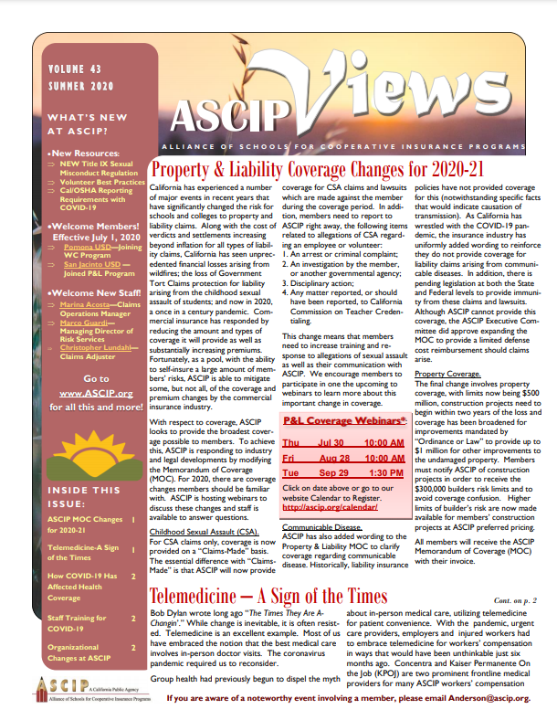 ASCIP Summer Newsletter 2020