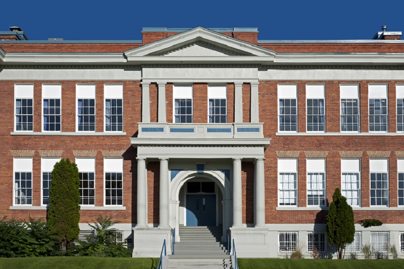 Exterior of a school building on school property.